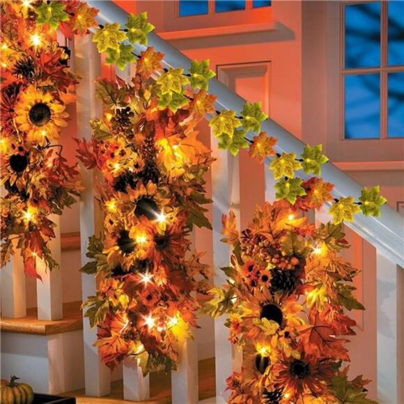 Fall Maple Leaf String Lights 13.6Ft LED Multicolor Thanksgiving Halloween Decor - Picture 6 of 7